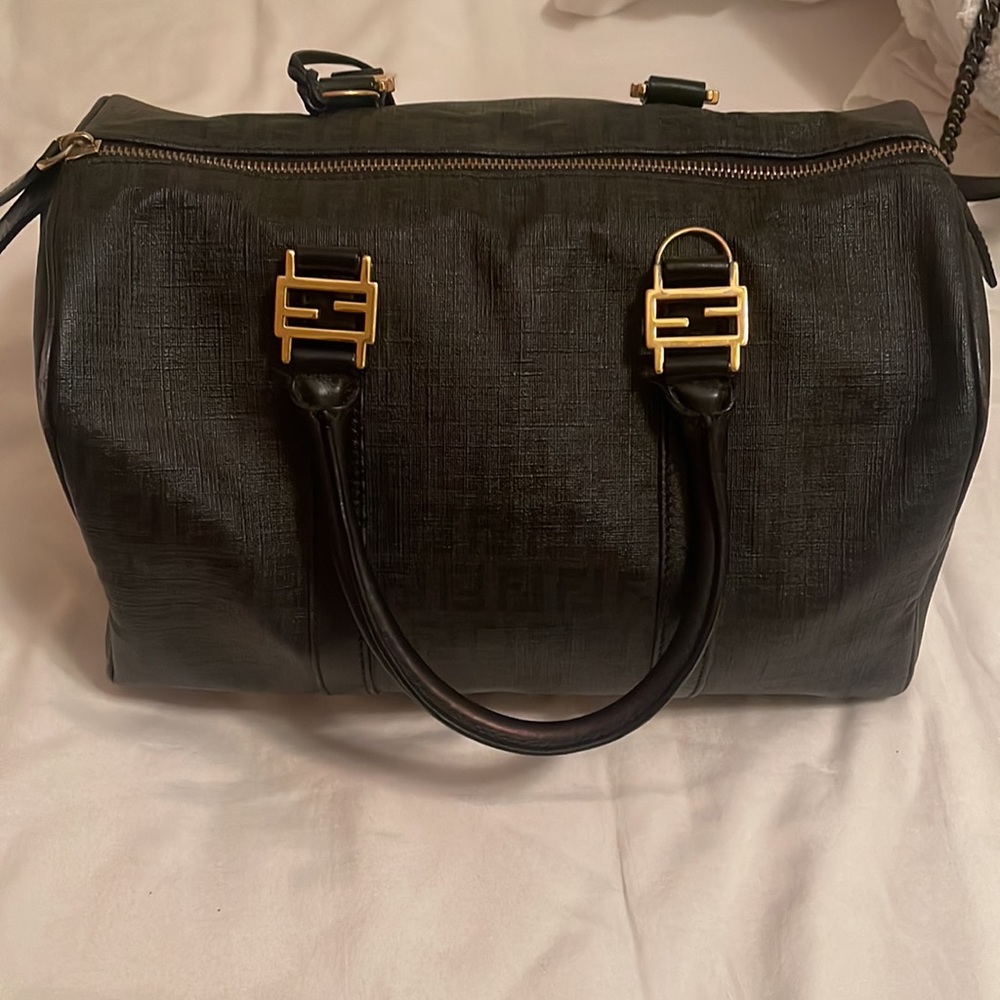 Fendi Black Zucchino Canvas Forever Boston Bag - Picture 13 of 14
